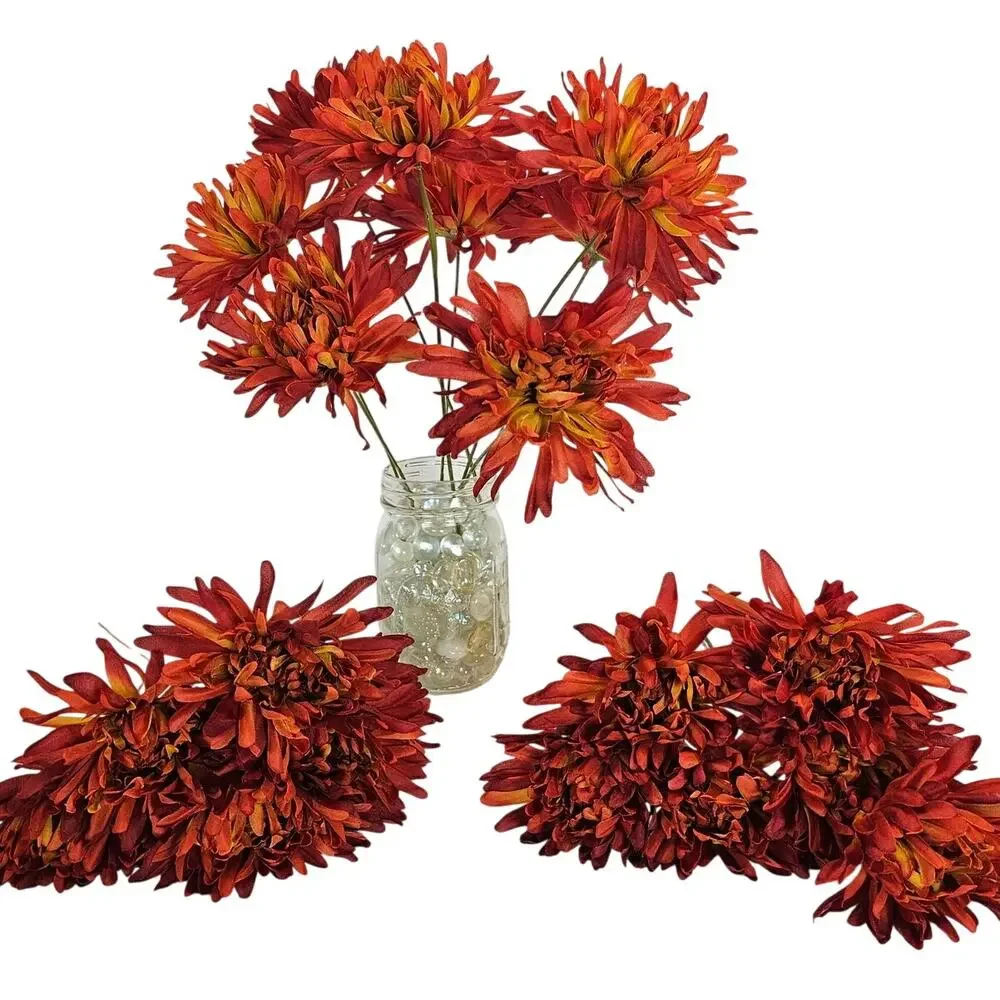 Artificial Silk Spider Mum Flowers 20 Stems Burnt Orange Red Fall Autumn Floral